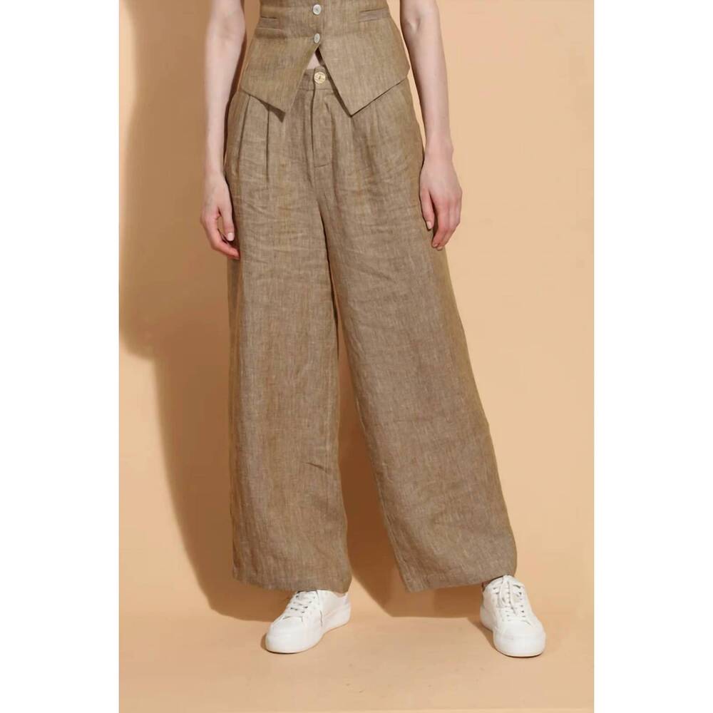 NEW JESSIE LIU linen twill wide leg pants in ecru - Picture 6 of 6